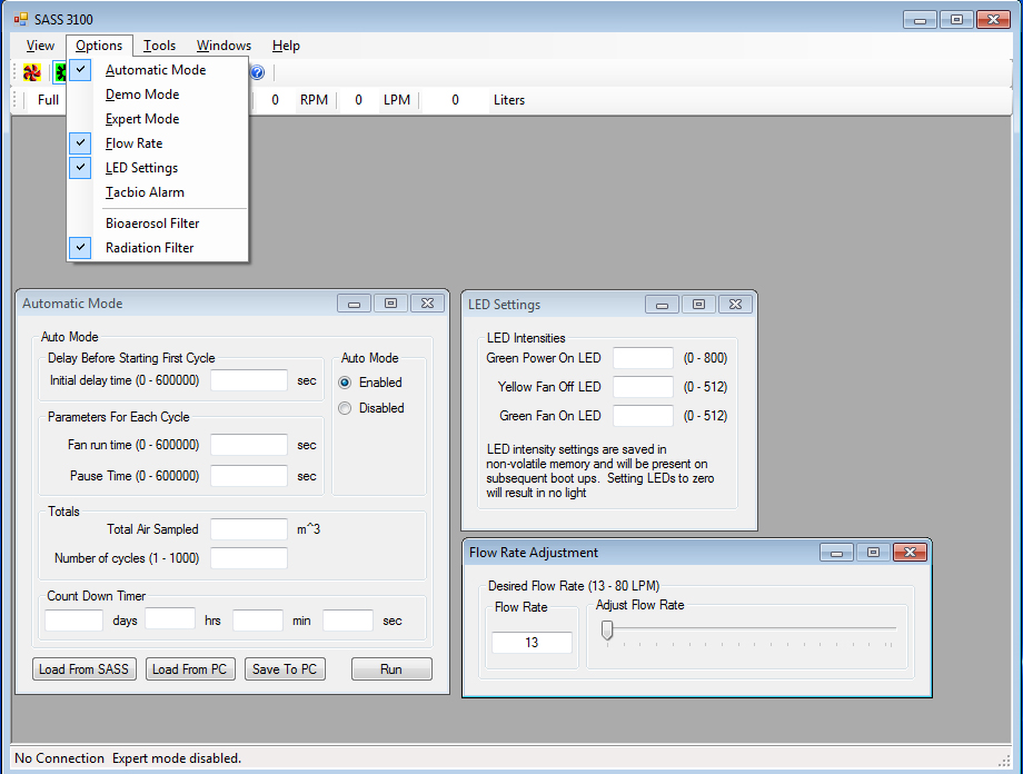SASS 3100 software main screen.